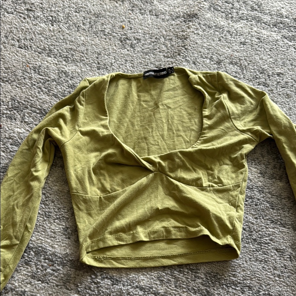 Olive Green Long Sleeve Wrap Top